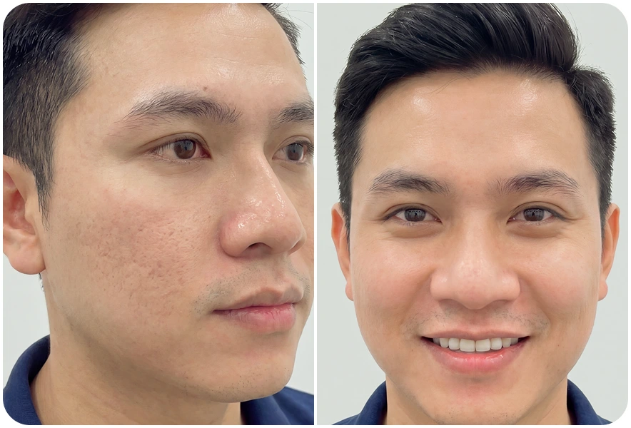 Kết quả trước và sau chăm sóc da của khách hàng Chí Trung