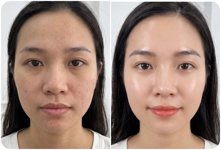 Kết quả trước và sau chăm sóc da của khách hàng Hồng Ánh