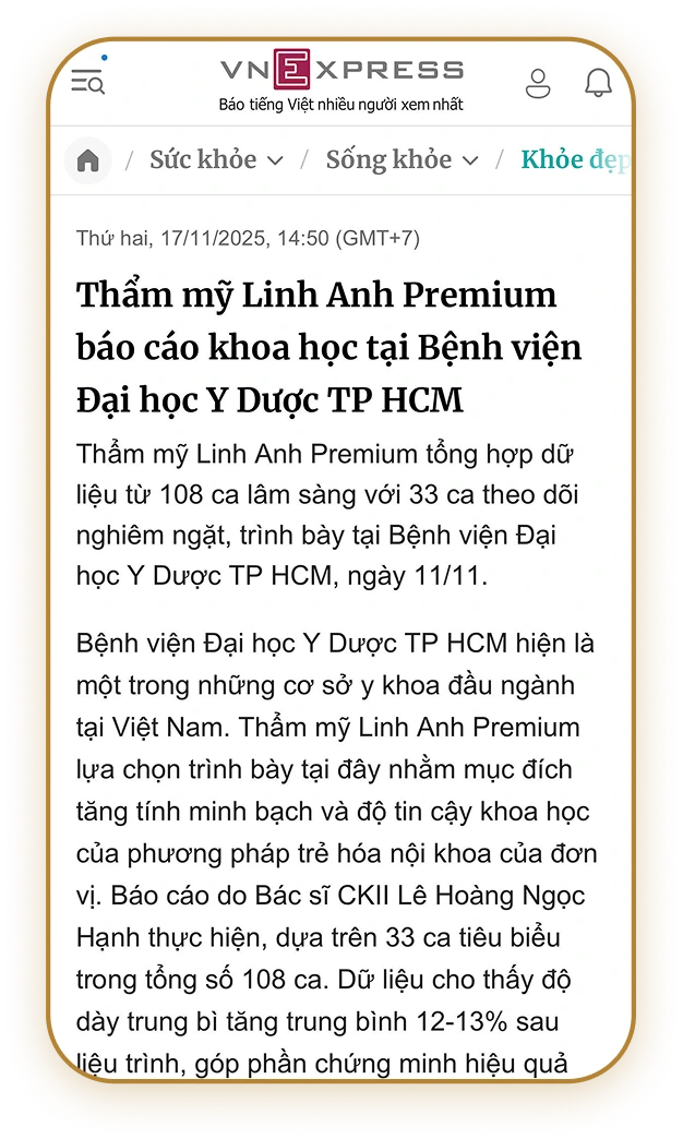 VNExpress nói về trẻ hóa PDO tại Linh Anh