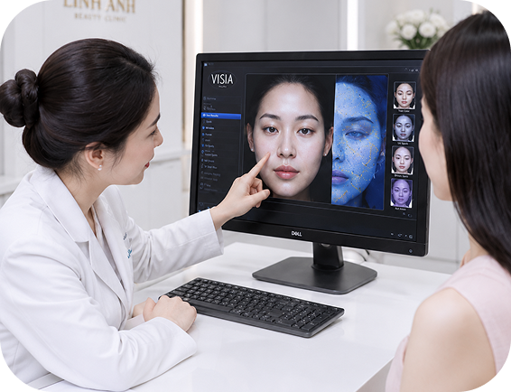 Bác sĩ soi da cho khách hàng bằng máy VISIA 8.0